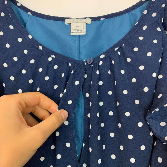 J Crew Size XS Printed Polka Dot‎ Flutter Sleeve Dress Navy Blue Ruffle J0841 - Picture 3 of 10